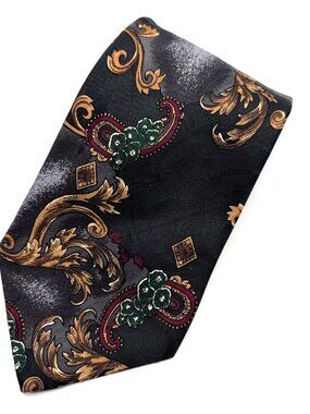Vintage Le Chateau Men's Paisley Necktie 58.5" Polyester Black/Brown Canada GUC